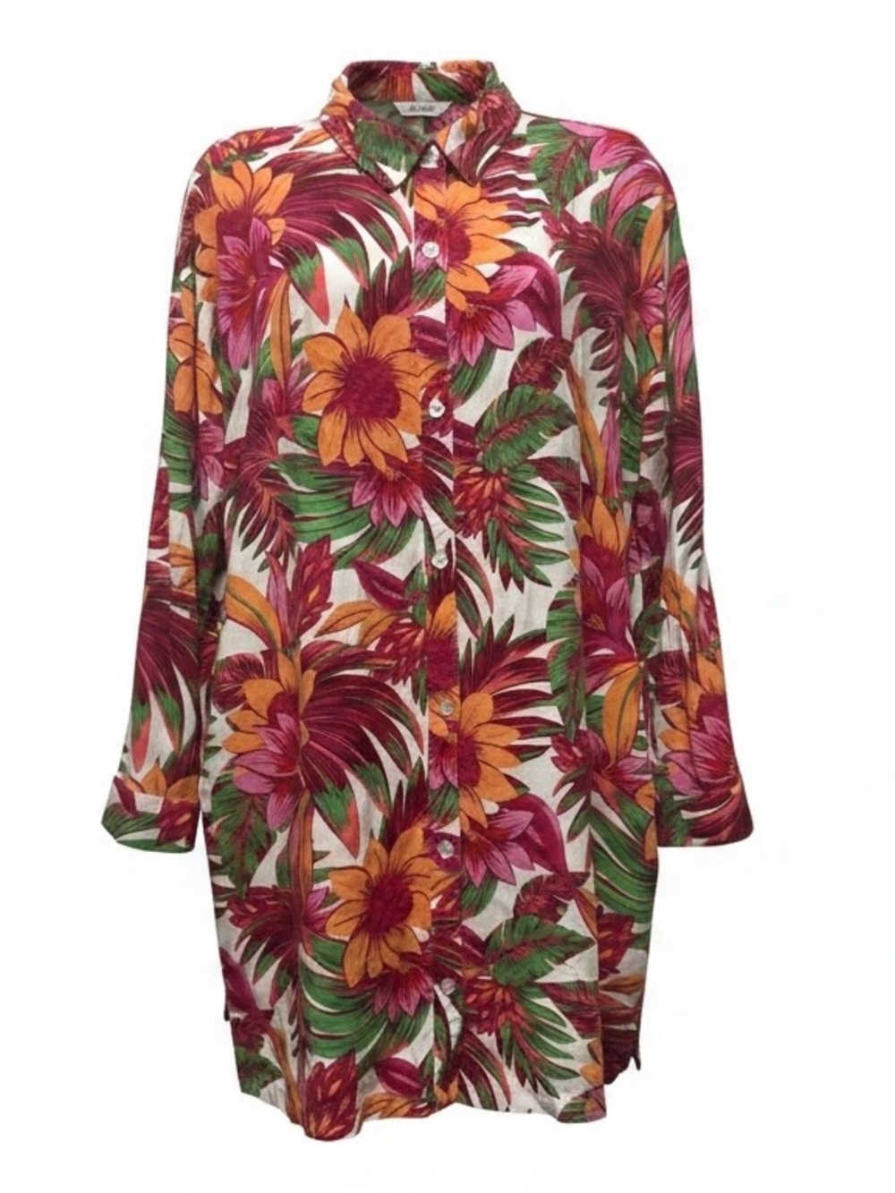 Caribbean Joe Tropical Floral Shirt Dress L Multicolor Button-Up Pocket Vacation